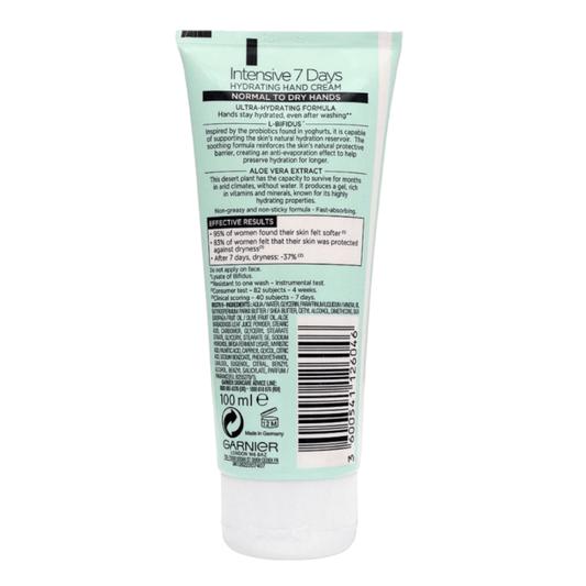 Garnier Hand Intensive 7 Days Hydrating Hand Cream Aloe Vera, Normal To Dry Hands, 100ml - Infinite Beauty