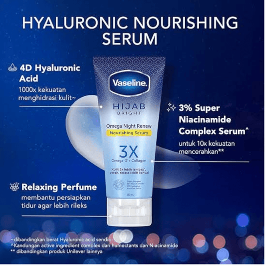 Vaseline Hijab Bright Nourishing Serum Omega Night Renew 180ml - Infinite Beauty
