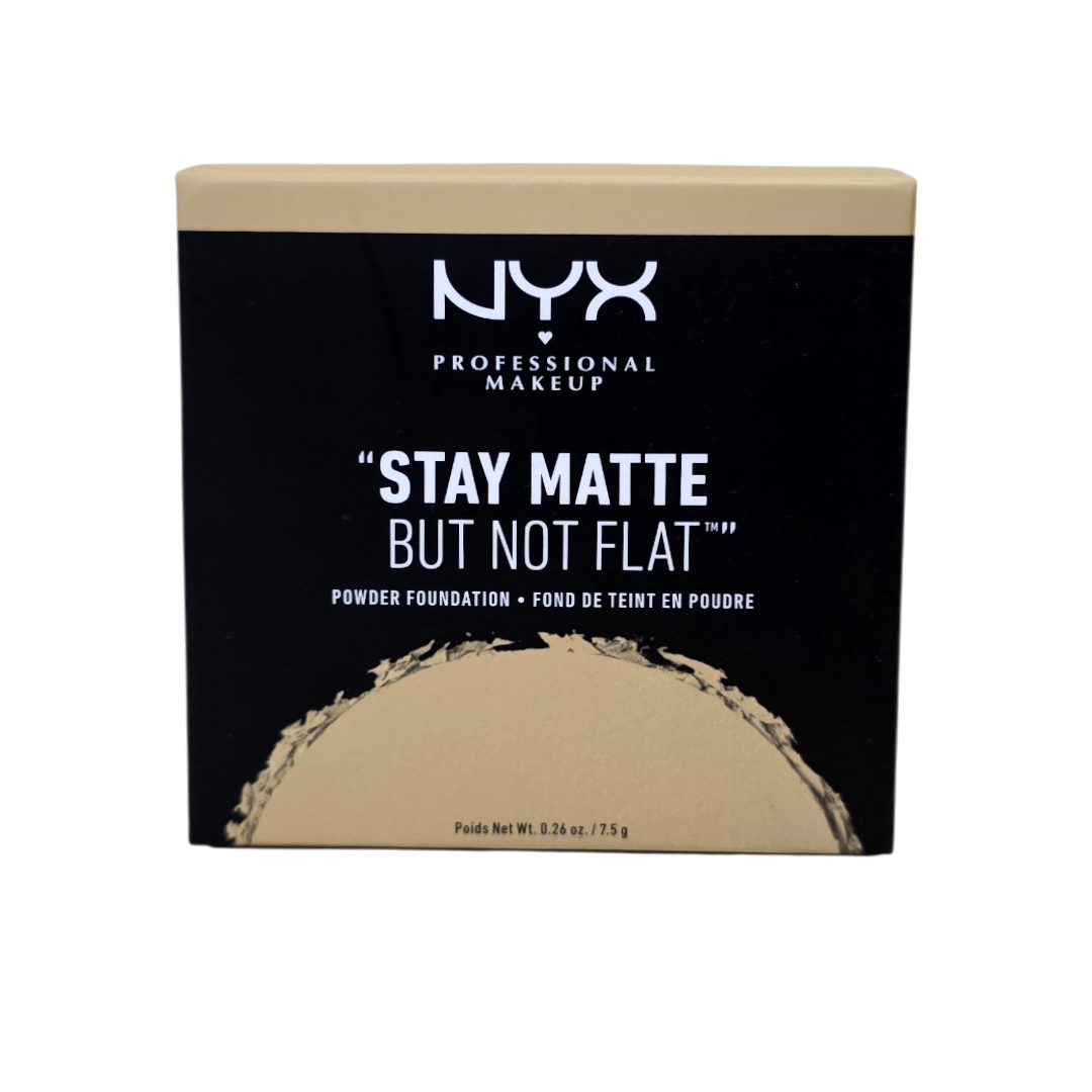Front packaging of NYX Professional Makeup Stay Matte But Not Flat Powder Foundation in Shade 03 Natural.