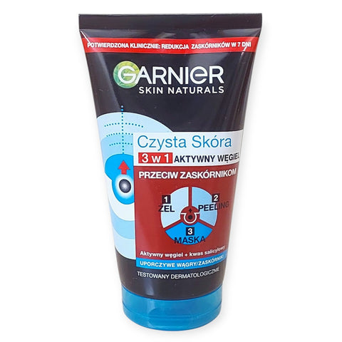 Garnier Skin Naturals Pure Active 3-in-1 Charcoal Face Wash, Scrub & Mask.