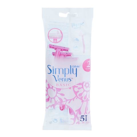 Gillette Simply Venus Basic Disposable Razors For Women - 5Pcs