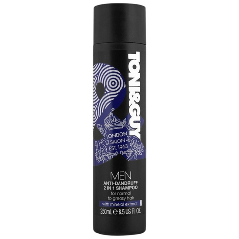 Toni & Guy Men Anti-Dandruff 2-In-1 Shampoo, For Normal & Greasy Hair With Mineral Extract, 250ml