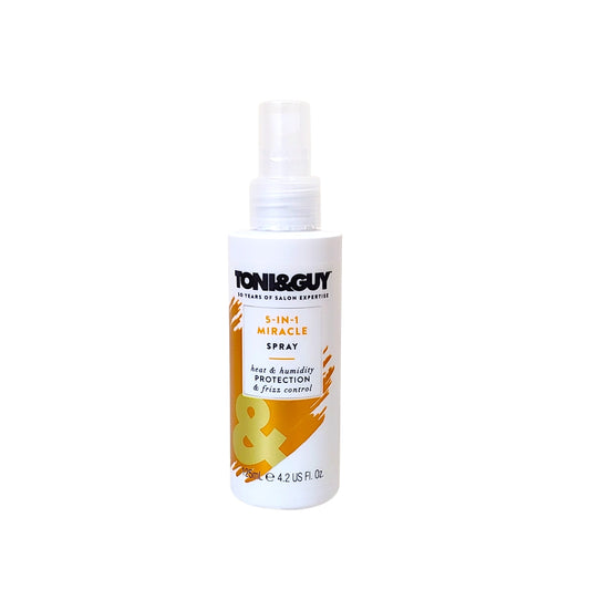Toni & Guy 5-in-1 Miracle Spray (125ml) for heat and humidity protection and frizz control, available at Infinite Beauty Pakistan."