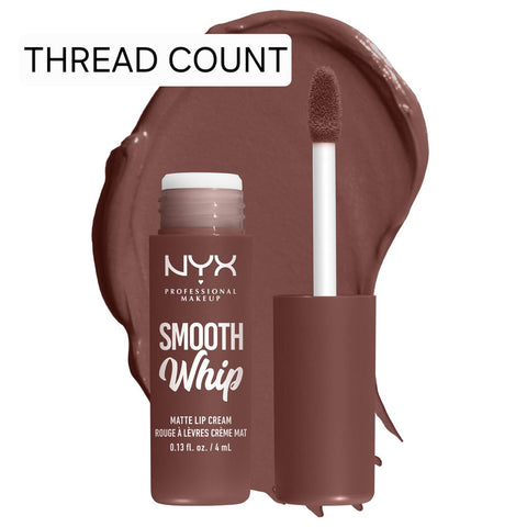 NYX Professional Makeup Smooth Whip Matte Lip Cream in shade Thread Count, deep chocolate brown liquid lipstick with creamy matte finish